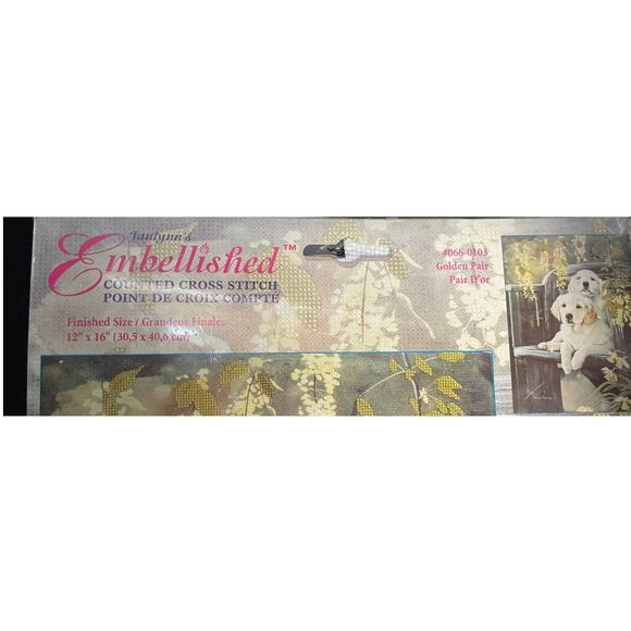 Embellished Counted Cross Stitch, Golden Labrador Retriever Puppies. - Picture 5 of 9